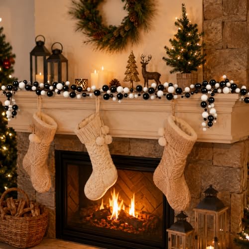 9ft Black White Christmas Ball Garland Ornaments - Gothic Xmas Tree Decor