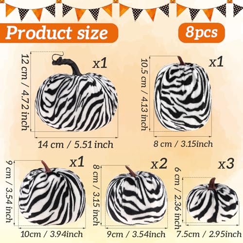 Gresorth 8 Pcs Artificial Zebra Velvet Pumpkins Fall Pumpkin Decor - Variation E