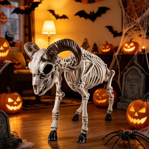 Halloween Skeleton Goat Decoration - 26 Inch Animal Skeleton for Haunted Decor - Variation: Goat