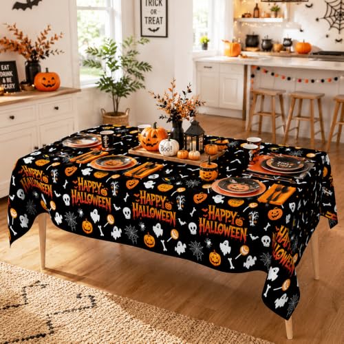 Halloween Tablecloth 2pcs - Disposable Plastic Spider Web Ghost Pumpkin Decor