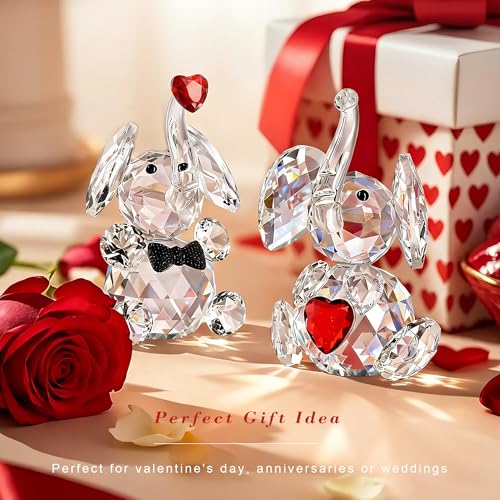 Couple Crystal Elephant Figurines Gift Set - 3.5 Inch Glass Animals Statues