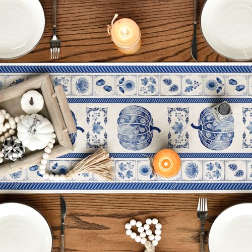 Artoid Mode 13x108 Inch Fall Table Runner Blue for Home & Party Decor