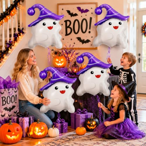 Halloween Ghost Balloons Set - 4 White Foil Party Decorations