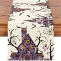 Purple Haunted House Halloween Table Runner 13x108 Inch Fall Home Decor