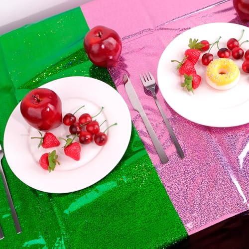Pink and Green Holographic Tablecloth Set - 39x106 Inches for Halloween & Party Decorations