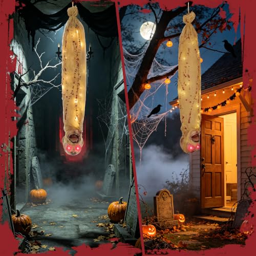 Halloween Decorations Outdoor Animated Hanging Cocoon Corpse - 35 Inch with Sound & Lights - Variation of Hanging Mummy 30"