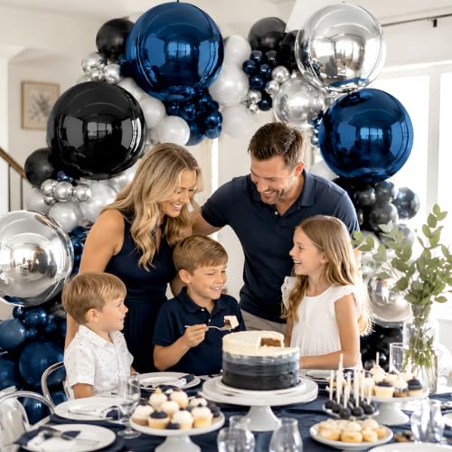 Navy Blue Black Silver 22 Inch Round Foil Balloons - 6 Pack, Giant 4D Party Decor