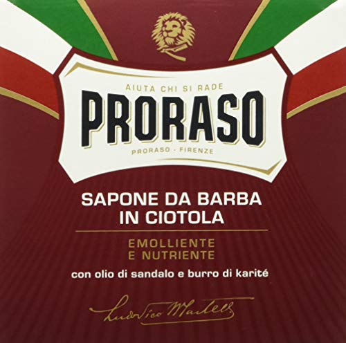 Proraso Shaving Soap - Sandalwood Oil & Shea Butter - Moisturizing & Nourishing Shave Soap in a Bowl for Coarse or Hard Beards - Premium Italian Shaving for Men - 5.2oz