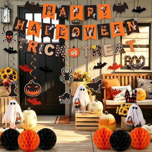 Halloween Party Decorations Set with Banner, Garland & Ornaments - Indoor Use