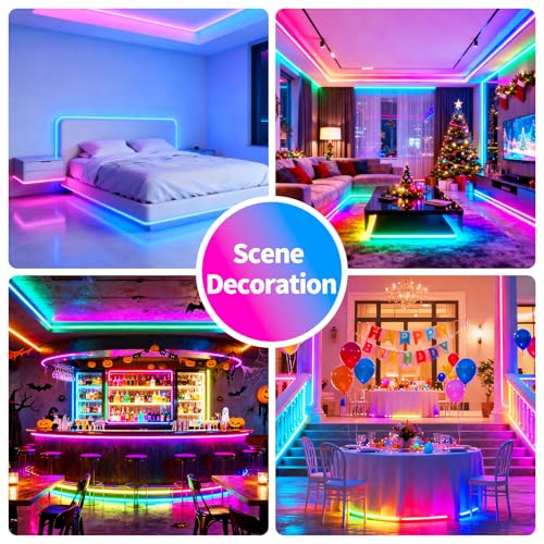 50FT RGB Music Sync LED Strip Lights with App & Remote Control - Color Changing Indoor Lights