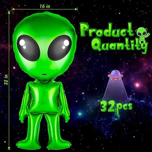 32 pcs Green Alien Balloons - Space Themed Party Decorations