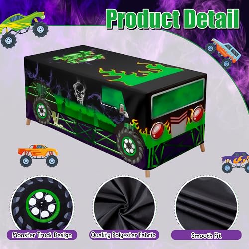 Kids Monster Truck Tablecloth for Birthday Party, Reusable Polyester Decoration