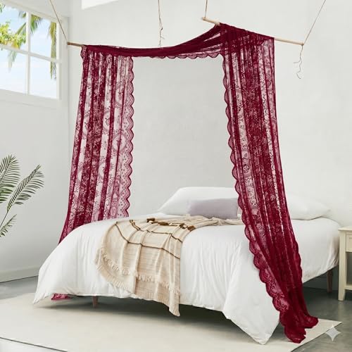 Burgundy Canopy Bed Curtains - 54W x 216L for Gothic Bedroom Decor - Variation of NOIR GOTHIC DECOR