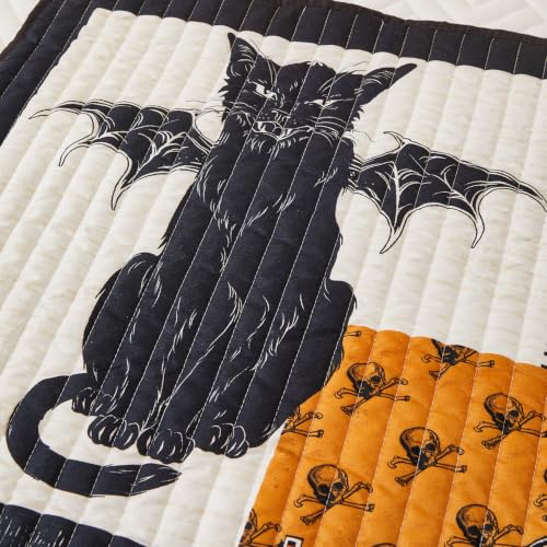 Halloween Throw Blanket Black Cat Pumpkin Spider Skull 50x60 Reversible Decor