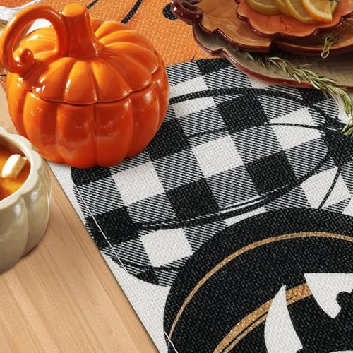 Halloween Pumpkin Table Runner 13x72 Inch Black Cat Bat Fall Decor for Dining Table
