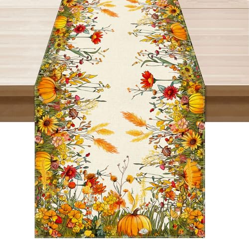 Fall Wild Flowers Pumpkin Table Runner 13x72 Inch for Home Decor - Variation of THIS listing