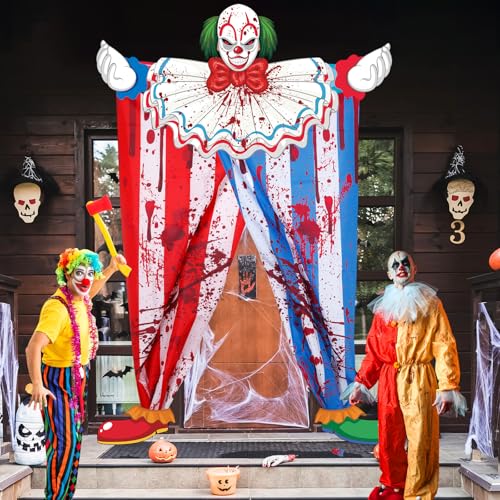 Halloween Creepy Clown Door Banner Set for Horror Party Decorations