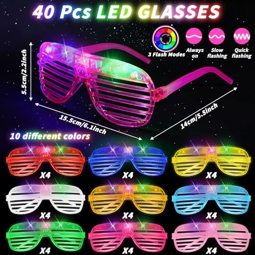 LED Glasses and Bracelets Party Supplies - 120 Pcs Neon Glow in the Dark Set - Kid & Adult Rave Birthday Halloween Wedding