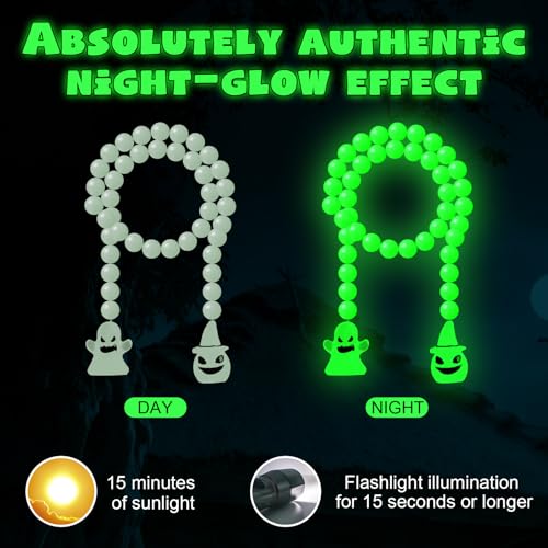 Halloween Glow in the Dark Bead Decoration 26 Inch String with Ghost & Pumpkin Charms