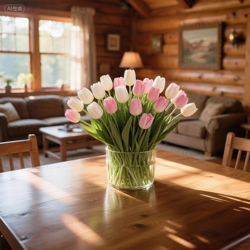 40pcs Faux Silk Tulip Flowers Bouquet for Home Wedding Table Decor - No Odor