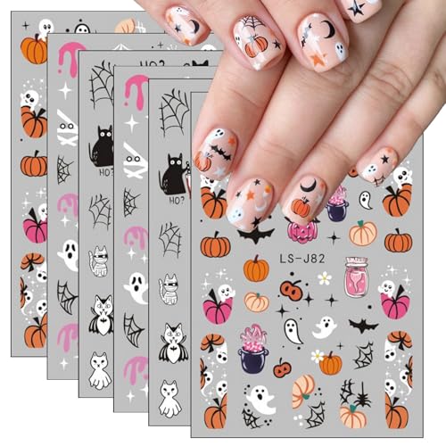Halloween Nail Art Stickers Self-Adhesive Ghost Pumpkin Spider Web Bats & Cats - Sheet Sticker5