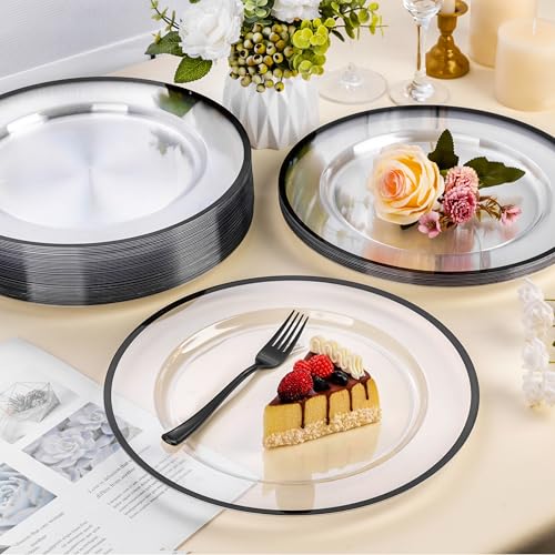 25 Pack 12-Inch Clear Charger Plates with Black Rim - Decorative Tableware