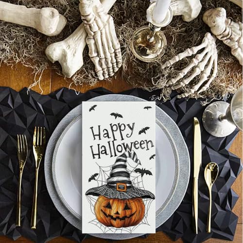 Halloween Paper Napkins 100 Pack - Pumpkin Devil Design, 2-Ply Disposable Party Tableware