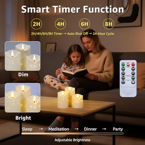 Flameless Candles with Timer - Ivory 3-Piece Battery Operated Flickering Pillar Candles for Holiday & Home Decor