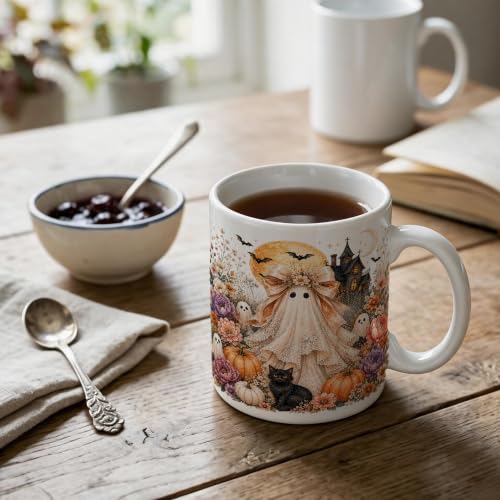 Halloween Fall Ghost Coffee Mug 11 oz Ceramic White - Ghost Design