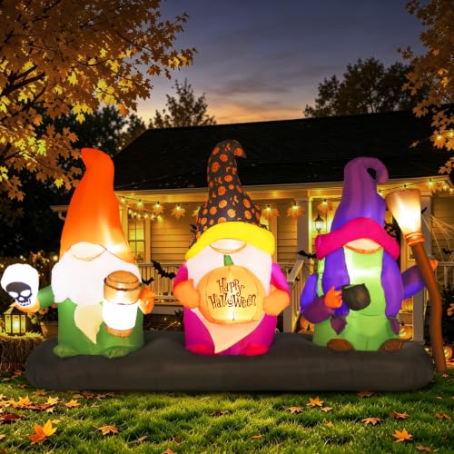 Halloween Inflatable Gnome Decor - 9.4ft Three Dwarfs Outdoor Decoration with LED Lights