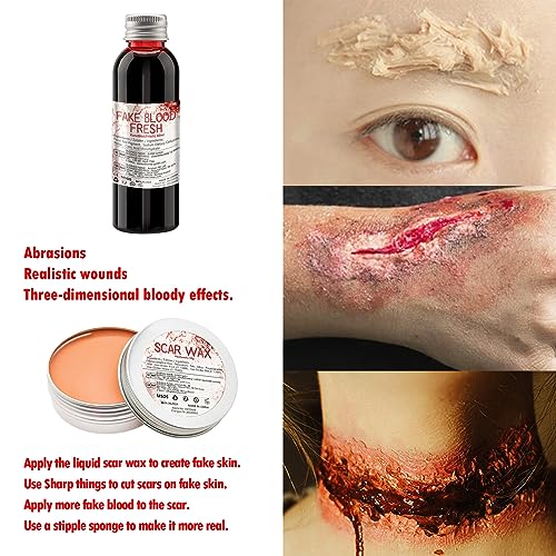 Halloween Special Effects Makeup Kit with Blood, Wound Wax, Face Paint & Brushes