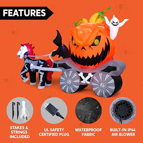 8 Ft Halloween Inflatable Pumpkin Carriage with LED Lights Outdoor Yard Decor