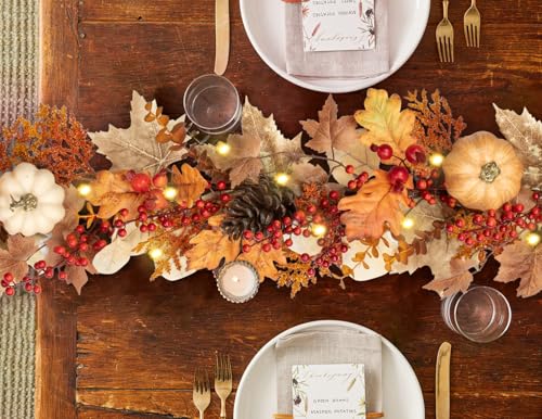 6ft Fall Garland with Lights and Pumpkins - Brown Autumn Decor