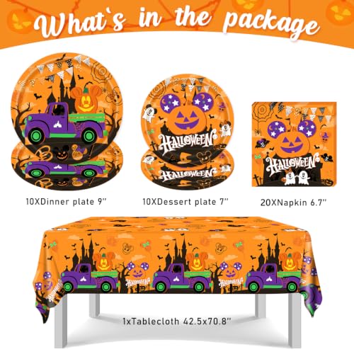 41Pcs Halloween Disposable Party Tableware Set with Ghost Pumpkin and Spider Web Designs