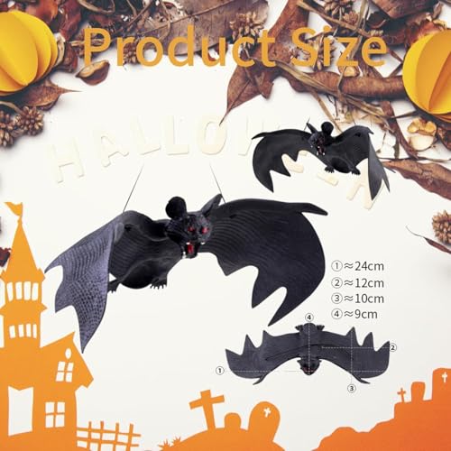 Halloween Hanging Bats Decor Set - Realistic Rubber Flying Bats for Indoor & Outdoor Spooky Atmosphere