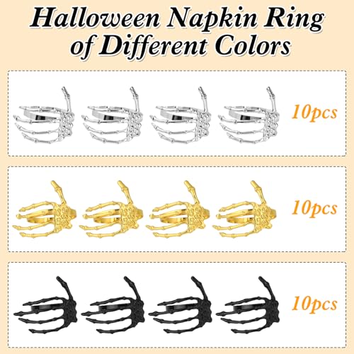 Silver Halloween Napkin Rings Set of 10 Skeleton Claw & Ghost Hand Holders