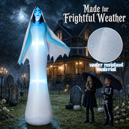 12FT Giant Halloween Inflatable Ghost Bride with Blue LED Lights Outdoor Decor