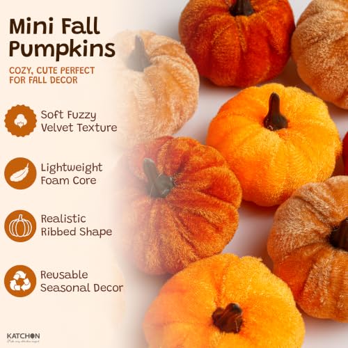 Artificial Velvet Mini Pumpkin Decor Set - Fall Autumn Home Decorations, 12 Pieces