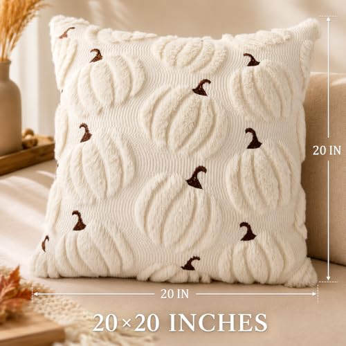 Beige Pumpkin Fall Pillow Covers 20x20 Set of 2 - Autumn Home Decor