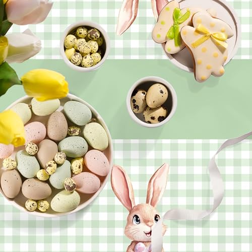 Easter Decorations Tablecloth 2 Pack - Green and Yellow Plastic Cover for Indoor Outdoor Celebrations