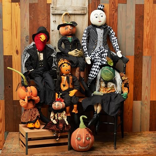 Halloween Pumpkin Girl Decor - Whimsical Pumpkin Head Figurine with Spider Web Dress - Orange, 18in