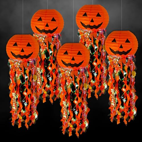 5-Pack Pumpkin Paper Lanterns for Halloween Party Decorations - Fall Festive Decor