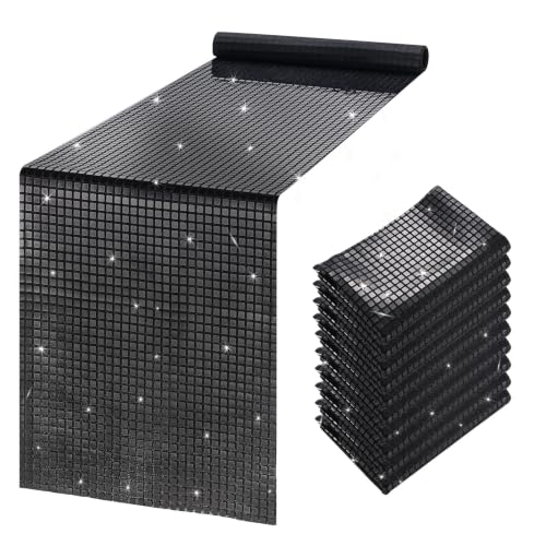 Disco Party Table Runner 12x72 Inches Black Sequin Set of 10 - Modern Decor