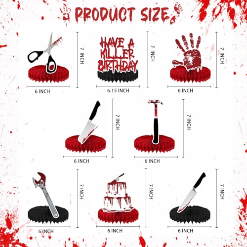 Halloween Horror Theme Honeycomb Centerpieces - Bloody Killer Birthday Party Decorations - 8 Pack