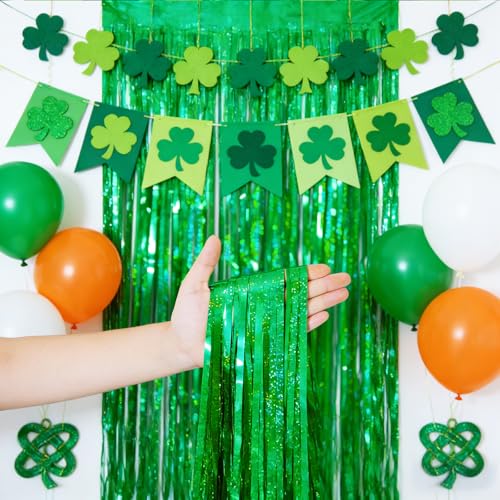 Laser Green Tinsel Backdrop Curtains - 4 Pack, 12.8x8.2 ft, Party Decorations