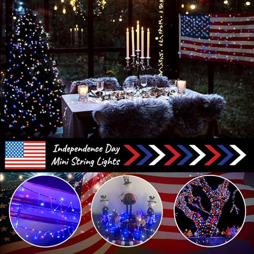Patriotic Red White Blue Fairy String Lights 2 Pack Battery Operated