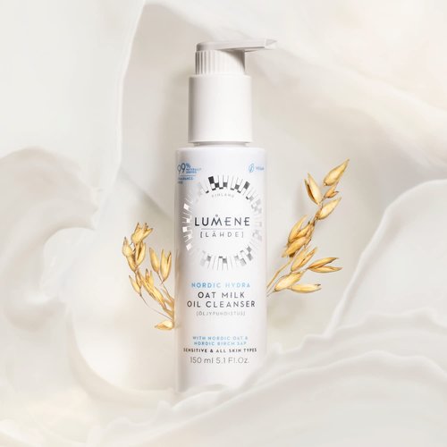 Lumene Nordic Hydra Oat Milk Oil Cleanser - Luxurious Oat Cleansing Milk, Makeup Remover + Gentle Face Wash for Soft, Clean Skin - Fragrance Free Hydrating Nordic Birch Sap Cleansing Oil (5.1oz)