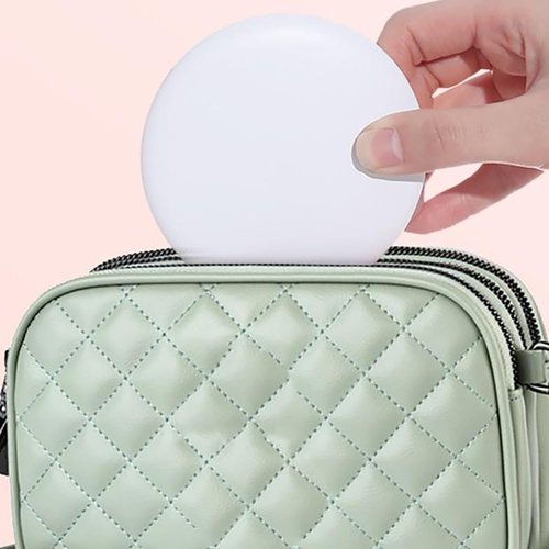 MONKEY SUN LED Mini Makeup Mirror, Compact Folding Travel Mirror with Touch Control, Round, White, 3.5 inch