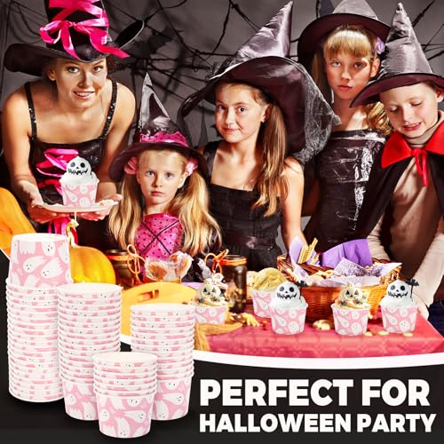 Ghost Halloween Snack Cups - Pink Cute Disposable 9oz Bowls, 50 Pack