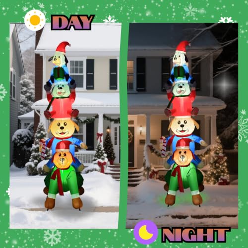 9FT Inflatable Christmas Dogs Stack with LED Lights, Outdoor Holiday Yard Decor